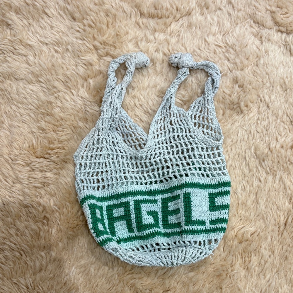 Stylish Green Knit Net Tote Bag